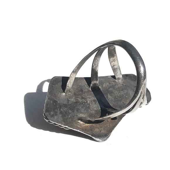 Vintage Old Pawn Large Sterling Turqoise Ring 7.5 - Picture 3 of 4